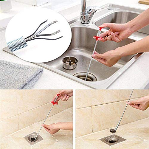 Drain Clog Remover Snake Tool for Hair and Debris, Unclog Toilet, Sink, Shower, Bathtub, Sewer - color: Orange 6+1