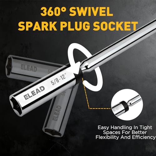 5/8" Swivel Magnetic Spark Plug Socket, 3/8" Drive x 12" Total Length, Thin Wall Spark Plug Removal Tool, 360 Degree Swivel, Enhanced Magnetic, 6-Point Design, Cr-V Steel - size: 5/8" x 12" Spark Plug Socket
