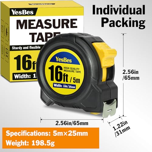Tape Measure 16 ft, 2 Pack Easy Read Measurement Tape, Self-Locking Measuring Tape Retractable 1-Inch Wide x 16 ft - color: 2 Pack
