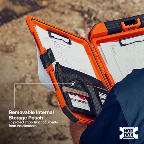 Klein Tools 54827MB MODbox Clipboard with Fold-Out Hook, Weather-Resistant Storage, Removable Internal Pocket, External Pen Clip, Jobsite Storage Case