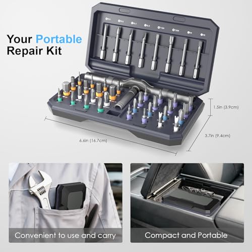 42 in 1 Magnetic Screwdriver Set, Portable Multi Bit Compact Ratchet Precision Screwdriver Set Mini Repair Tool Kit for Diy, Laptop Computer, Bicycles, Furniture, Eyeglass and More (Grey) - color: Grey