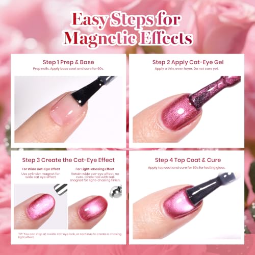 Beetles Pink Cat Eye Gel Polish Set, Garden Kiss 6 Colors Glitter Gel - color: A - Glass Pink Cat Eye | Garden Kiss