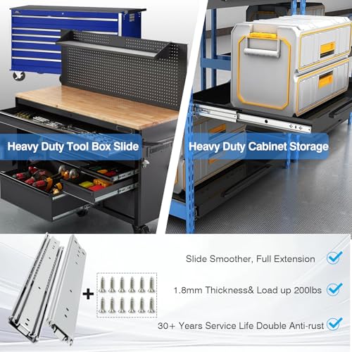 Thickened 200Lbs Heavy Duty Drawer Slides 1 Pair 18 Full Extension Ball Bearing Sliding Rails Kitchen Cabinet RV Runners Shelf Tool Box Tracks Glides (1/2" Thick, 18" L) - size: 18inch, style: W:51mm
