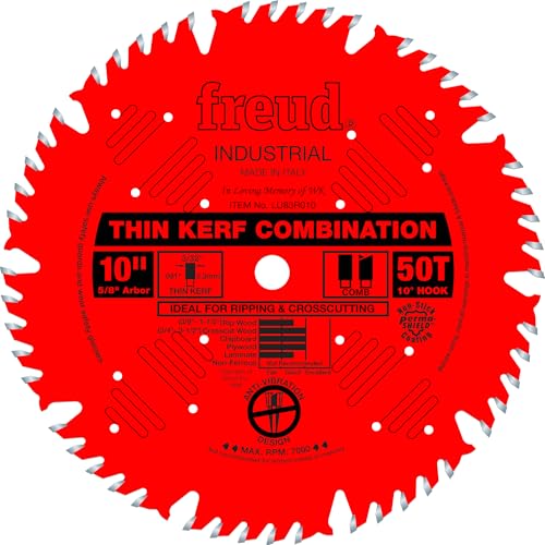 Freud LU83R010 Industrial 10-in 50T Thin Kerf Combination Saw Blade - style: 10-Inch 50 Tooth ATB Thin Kerf Combination Saw Blade with 5/8-Inch Arbor and PermaShield Coating