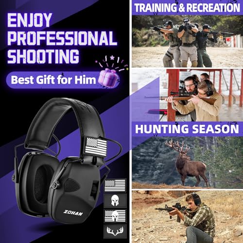 ZOHAN Electronic Shooting Earmuffs with Patches, 2Pack Hearing Protection for Shooters, NRR 23dB Noise Reduction, Gun Range Ear Protection Headphones(Black+Black) - color: With Patches-black&black