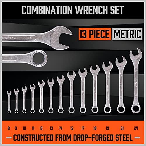 HORUSDY 26-Piece Durable Combination Wrench Set with Roll-up Pouch, Open End Wrench Set for General Household, Garage, Auto Repairs, SAE 1/4” - 1” and Metric 8mm - 24mm - style: Combination Wrench Set