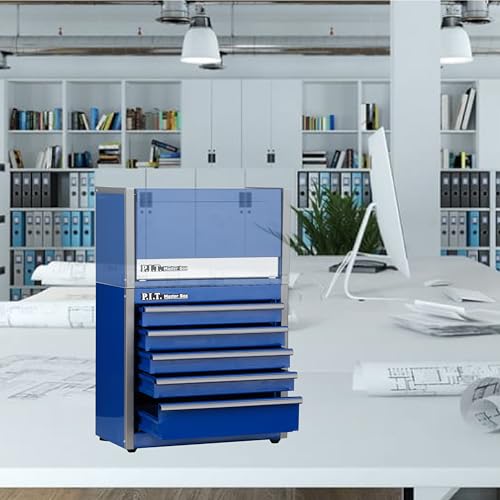 P.I.T. Mini Tool Box,Small Metal Toolbox Organizer with 5 Drawers,Blue | 8.6"W X 4.6"D Cute Size,Q235 Steel,Magnetic Locking Mechanism,PVC Drawer Liners - color: Blue, size: 5-Drawer