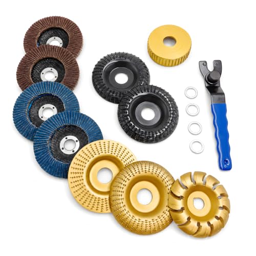 15PCS Wood Carving Disc Set for 4" & 4-1/2" Grinder Grind/Shape/Sand/Polish
