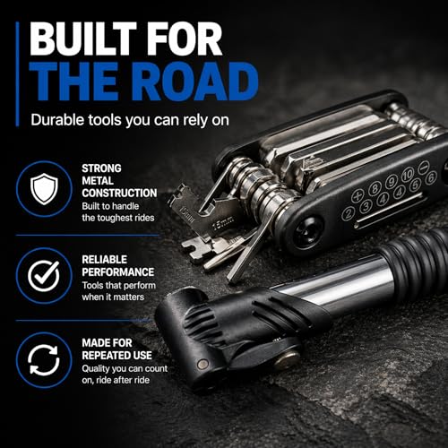ANGORA BRANDS Bike Tire Repair Kit – All-in-One Bicycle Repair Kit with Pump, Multi Tool & Tire Levers, Portable Emergency Bike Tool Kit for Road, Mountain & Hybrid Bikes