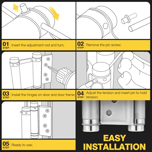 KOLET Double Action Door Hinges, 3 Inches, Brushed Nickel, 4 Pack - color: Silver, size: 3 Inch