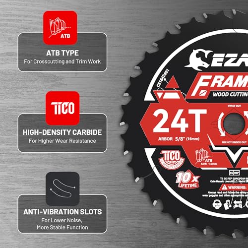 EZARC 7-1/4 Circular Saw Blades, 24T for Wood and Nails, 2-Pack - size: 7-1/4'', style: 24T