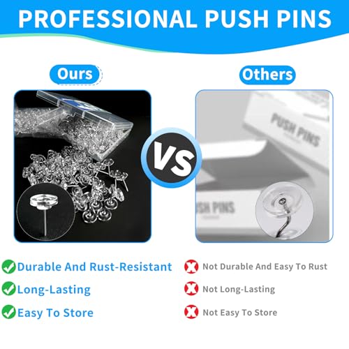 150PCS Clear Thumb Tacks for wall Push pins for wall thumbtacks for Hanging - color: Clear