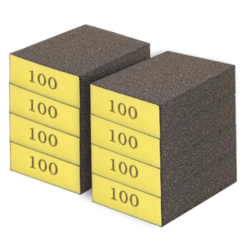 Romeda 8-Pack Sandpaper Block, 100 Grits Washable and Reusable Handmade Sanding Sponge, Drywall Sandpaper Blocks for Wooden Drywall Sheetrock and Metal Glazing - color: 100 Grits, size: 8-Pack