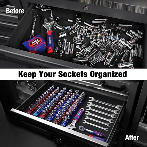 WORKPRO Magnetic Socket Organizer, Heavy Duty 1/4-Inch Drive Socket Rail - color: Blue, size: 1/4" DR