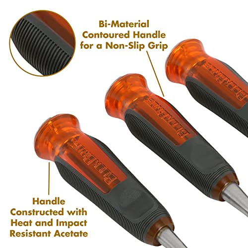 Buck Bros. 74830 3-Pc Wood Chisel Set, Full Tang Wood Chisel Sets, Woodworking Tools for Carpentry, Trim, and DIY Projects, Beveled Edge Chisels, Hardened Steel Blades, Non-Slip Handles - size: 1/2", 3/4", and 1"