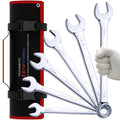 Hitork 6-Piece Large SAE Wrench Set, 12-Point Box End, Drop Forged Chrome-Plated Cr-V Steel, 15° Offset, Polished, Roll Pouch Included – Sizes 15/16” to 1-1/4”