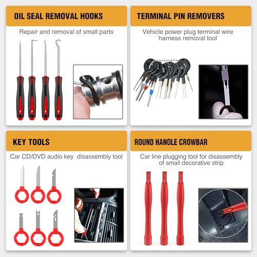 GOOACC 330Pcs Trim Removal Tool, Auto Push Pin Bumper Retainer Clip Set Fastener Terminal Remover Tool Adhesive Cable Clips Pry Kit Car Panel Radio Removal Auto Clip Pliers, Red - color: 330Pcs Clips Removal Kit Red
