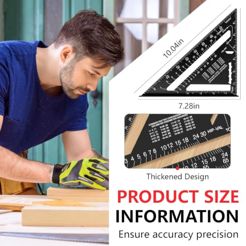 Aluminum Alloy Rafter Square 7 Inch, Carpenter Square Layout Tool with Laser-Etched Scale, Woodworking Triangle Ruler for Carpenters Craftsmen, Multi-Angle Protractor (Black) - color: Black