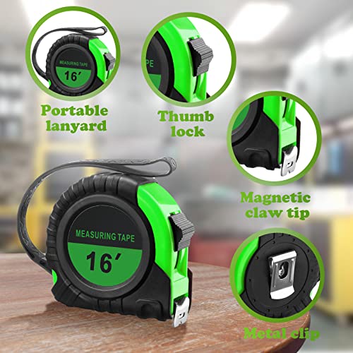 Yunsailing 15 Pack Tape Measure Bulk 16 Feet Retractable Measuring Tape Small Measure Easy Read with Fractions 1/8 Measurement(Green) - color: Green