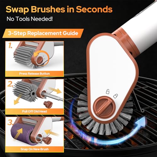 𝑵𝒆𝒘𝒆𝒔𝒕-𝑮𝒆𝒏 Electric Grill Brush, BBQ Grill Cleaner with Digital Display, Variable Speed Cordless Rotary Grill Brush, Replaceable Heads Grill Cleaning Brush for Barbecue Grates - size: GB-01