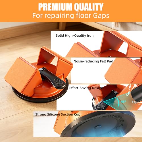 Floor Gap Fixer Tool Kit (4 in 1) – Heavy Duty 45° Striking Surface Floor Gap Repair Tool with Hammer, Crevice Cleaning Tool, 5Pcs Sticky Pads, Iron & Enhanced Suction Cup for Laminate/Vinyl Flooring