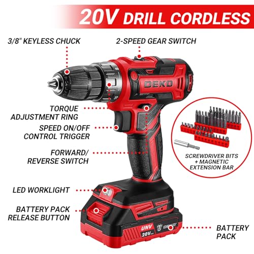 Red Drill Tool Kit Set: 20V Cordless Power Drill Tool Box with Battery Electric Drill Driver for Men Home Hand Repair Basic Toolbox Tools Sets Drills Case - color: Red