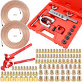 smseace 3/16 Inch+3/16 Inch Brake Line Flaring Tool Kit Include 25 FT Copper-Plated Brake Line Kit with 94pcs Fittings,8pcs Union,Tubing Bender,Double & Single Flare Tool,Cutter - color: Gold-B, size: 3/16inch+3/16inch