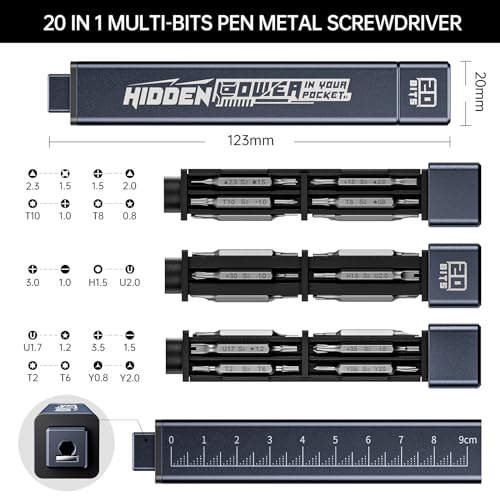 JAKEMY 20 in 1 Metal Precision Screwdriver Set, 10 Pcs Reinforced S2 Steel Precision Double-head Bits, Manual Pen Shaped Screwdriver Kit, Portable Screwdriver Repair Tool Kit - color: 8195a - 20 in 1