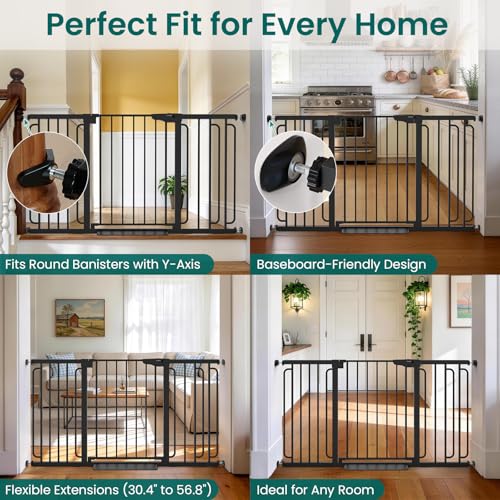 Cumbor 30.4-56.8" Extra Wide Baby Gate, Auto Close Dual Lock Dog Gate Black - color: Black, size: 30.4"-56.8" W x 30.5" H