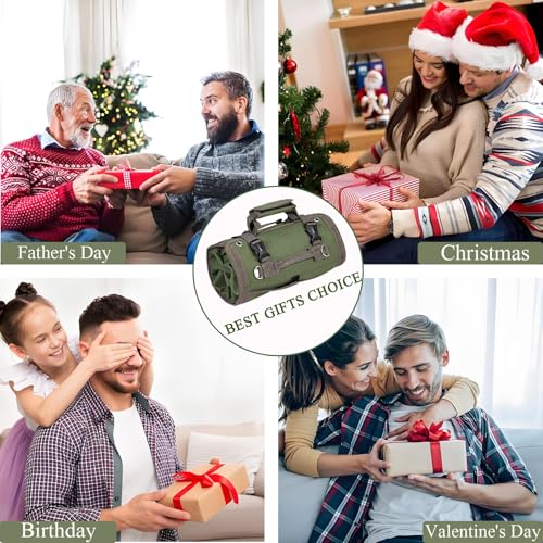 Heavy Duty Roll Up Tool Bag Organizer w/Detachable Pouches, Gifts for Men - color: Black