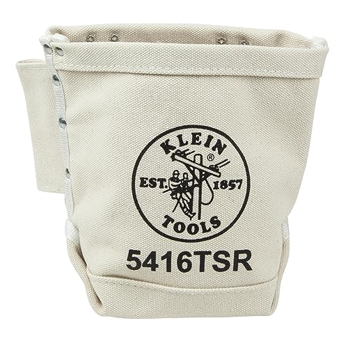 Klein Tools 5416TSR Tool Bag, Bolt Bag with Bull Pin Loops and Drain Holes, Sturdy No. 4 Canvas, Tunnel Loop Connect, 5 x 9 x 10-Inch - size: 1 Count, style: Canvas with Drain Holes
