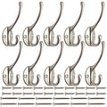 IBosins 10 Pack Silvery Double Coat Hooks Utility Hooks for Coat, Bag, Hat | Dual Coat Hooks Wall Mounted with 40 Screws Retro Double Hooks for Scarf, Towel, Key, Cap, Cup - color: Silvery