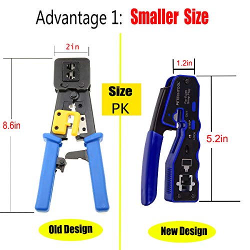 RJ45 Crimp Tool Pass Through Crimper Cutter for Cat6a Cat6 Cat5 Cat5e 8P8C Modular Connector Ethernet Crimper Tool