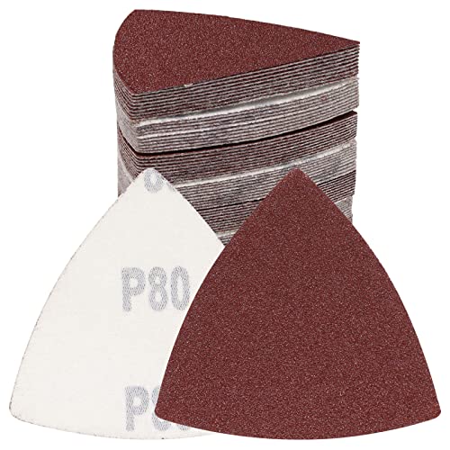 120 Pcs Triangle Sanding Pads, 80 Grits Detail Sander Sandpaper Hook and Loop Sanding Sheet,3-1/8"(80mm) Triangular Sandpaper for 3-1/8" Oscillating Multi Tool, No Holes - size: 80 Grit, style: No Hole
