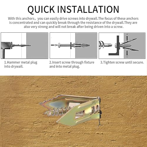 200 Pcs Self Drilling Drywall Anchors and Screws Kit，No Drill Or Holes in Wall, Wall Anchor for Hanging TV Shelf Straps Cabinet (100pcs0.47 x 1.18Inch,100pcs0.47 x 1.57 Inch)