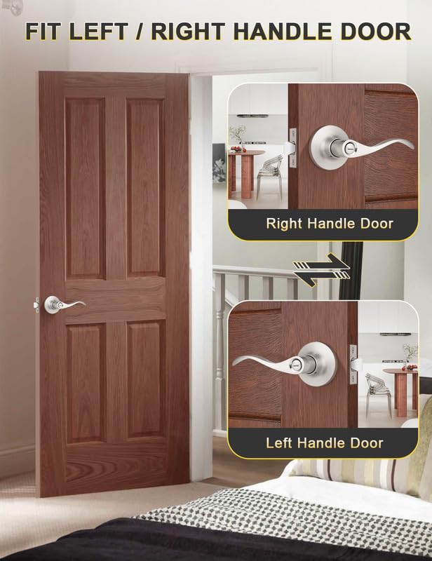 Mengico 10 Pack Satin Nickel Privacy Door Lever, Modern Interior Door Knobs Locks for Bedroom and Bathroom, Heavy Duty Door Handle, Reversible Wave Lever Handle - size: Privacy Function - Keyless