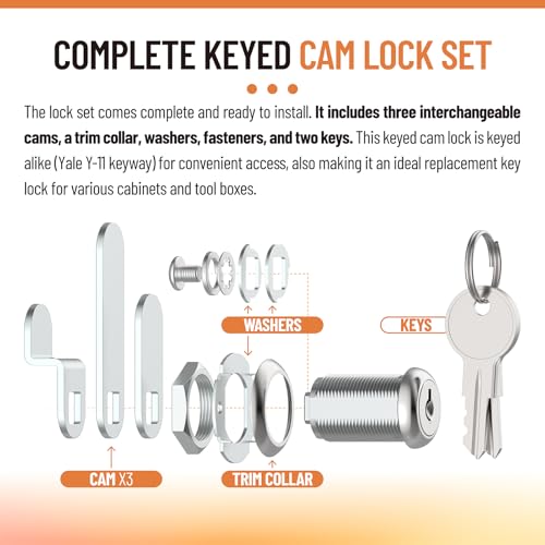 1 1/8" Cam Lock U 9945, for Drawers, Cabinets, File Boxes, 2 Sets - size: 1 1/8" Length