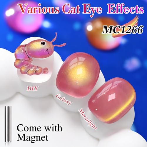Double Rhythm Jelly Glass Cat Eye Gel Polish with Magnet 15ML Holographic Glitter Shimmer Translucent Sheer Color Magnetic Nail Polish Salon DIY at Home (Navy Purple-MC1266) - color: Aurora Golden Pink