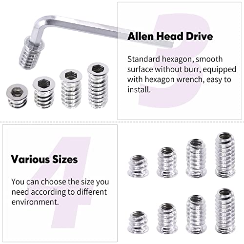 Swpeet 50Pcs 1/4" - 20 x 20mm White Zinc Plated Carbon Steel Carbon Furniture Screw in Nut Threaded Wood Inserts Threaded Inserts Bolt Fastener Connector Hex Socket (1/4" - 20 x 20mm) - size: 1/4" - 20 x 20mm