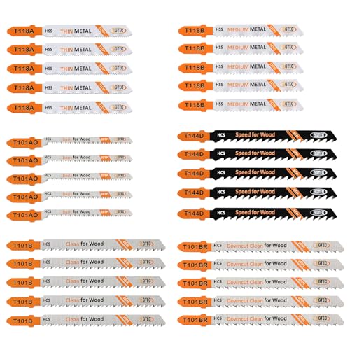 BGTEC 30PCS T Shank Jigsaw Blades Set HCS/HSS Jig Saw Blades Assortment - size: T118A-T144D, style: 30 PCS