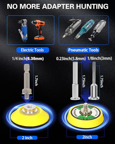 2 Inch Sanding Discs Drill Polishing Kit, 133PCS Car Headlight Restoration Kit, Hook & Loop Wet Dry Buffing Pads for Rotary Tools, Dremel Sanding Bits Attachment for Aluminum Resin Metal Glass - style: 2 Inch