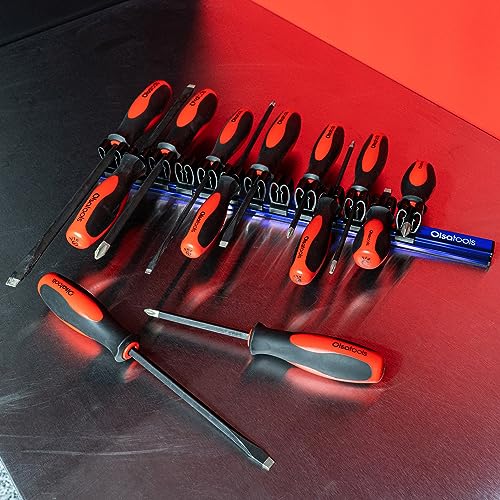 Olsa Tools Magnetic Screwdriver Organizer, Blue, Holds 16 Screwdrivers - color: Blue Organizer / Black Clips