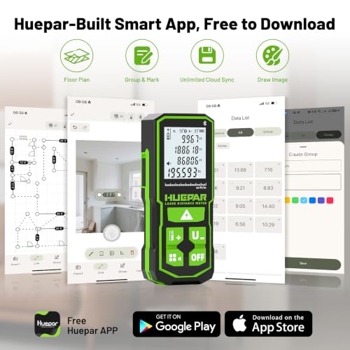 Huepar 200Ft Bluetooth Laser Measuring Tool S60-BT, APP Control, Rechargeable USB-C Laser Distance Meter, ±1/16" High Accuracy, Angle Sensor, IP54, for Distance/Area/Volume, Gifts for Men - size: 200Ft-Standard