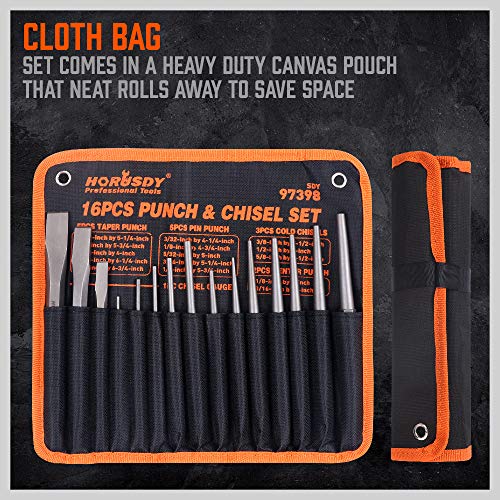 HORUSDY 16-Piece Punch and Chisel Set, Including Taper, Cold Chisels, Pin, Center (Pack of 2) - size: 16-Piece (Pack of 2)