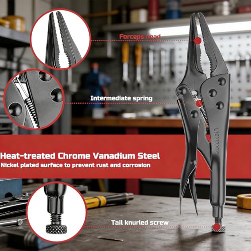 Lichamp 5PCS Vice Locking Pliers Set, 10 9 7 6 5 inches Curved Jaw Vise and Curved Jaw Grip Pliers Set