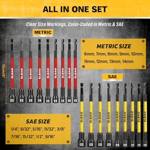 Magnetic Nut Driver Bit Set, 35-Piece Extra Long Nut Driver Set for Impact Drill, Metric & SAE, PH1 & PH2 Screwdriver Bits 1/4 Drive Shank Adapter Extension, Durable for Professional Projects - style: 35-Piece Nut Driver Set