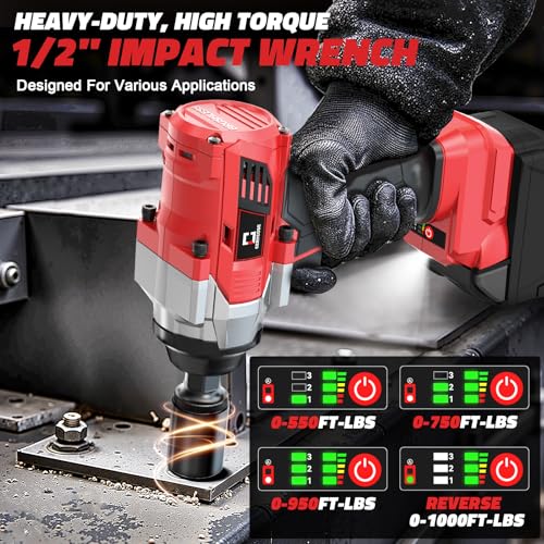 Cerycose Cordless Impact Wrench 1/2 inch Compatible with Milwaukee 18v Battery Brushless High Torque Impact Driver Gun with 1000 Ft-lbs Torque, LED Work Light, Ergonomic Design Heavy-Duty - size: 1/2inch, style: Fit with Milwaukee(1000FT-lbs)
