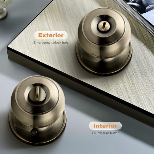 Probrico Bed/Bath Keyless Privacy Interior Door Knobs, Antique Brass Door Knobs 6 Pack - color: Antique Brass