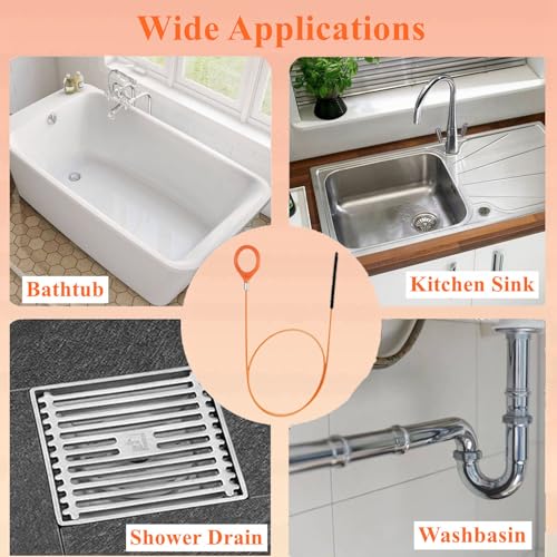 35 Inch Drain Snake Hair Clog Remover Tool, Long Flexible Anti-Break Steel Plumbing Snake, for Bathroom Sink, Shower, Tub, Pipe Drain (4 Pack)