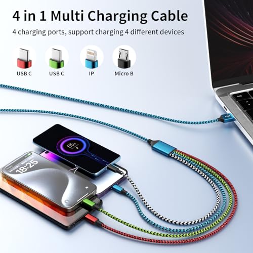 4 in 1 Charging Cable, Mulit Charging Cable for Multiple Devices, 2Pack 5FT - color: Red&Black